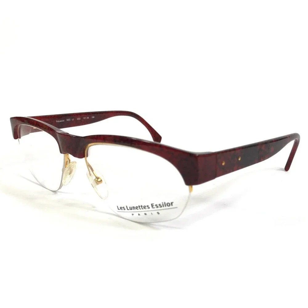 Vintage Les Lunettes Essilor Eyeglasses Frames 089 62 003 Red Half Rim 57-16-130